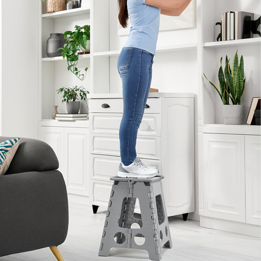 Heavy Duty 22.86-45.72 cm Folding Step Stool for Adults, Foldable Collapsible Plastic Stool with Non Slip Surface - Gray, for Kitchen Bathroom Bedroom(22.86/27.94/33.02/40.64/45.72 cm)