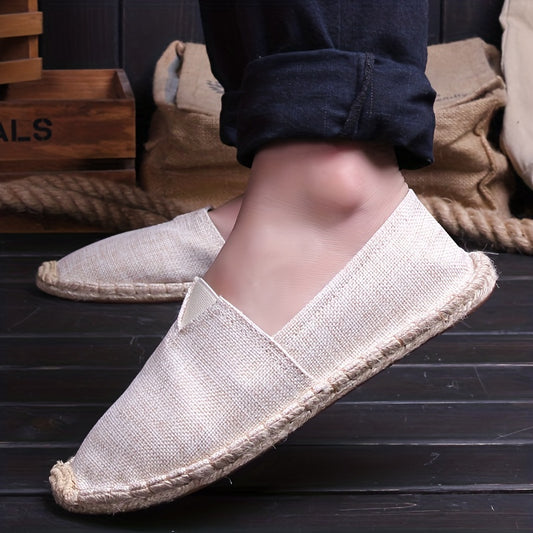 Men's Slip-On Loafers - Breathable Slip-On Shoes with Non-Slip Rubber Sole, Beige/Black/, All-Season Casual Shoes for Everyday, Office, Beach - Easy Slip-On Closure, Versatile Footwear, Woven Texture, Flexible Material, Offic
