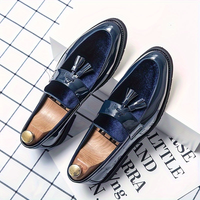 Men's British Style Formal Dress Shoes - Pointed Toe Slip-On with Bow Detail, Superfine Synthetic & PU Sole, All-Season Versatile for Business, Weddings, Office - Navy Blue, Wedding Footwear | Elegant Casual Shoes | Decorativ
