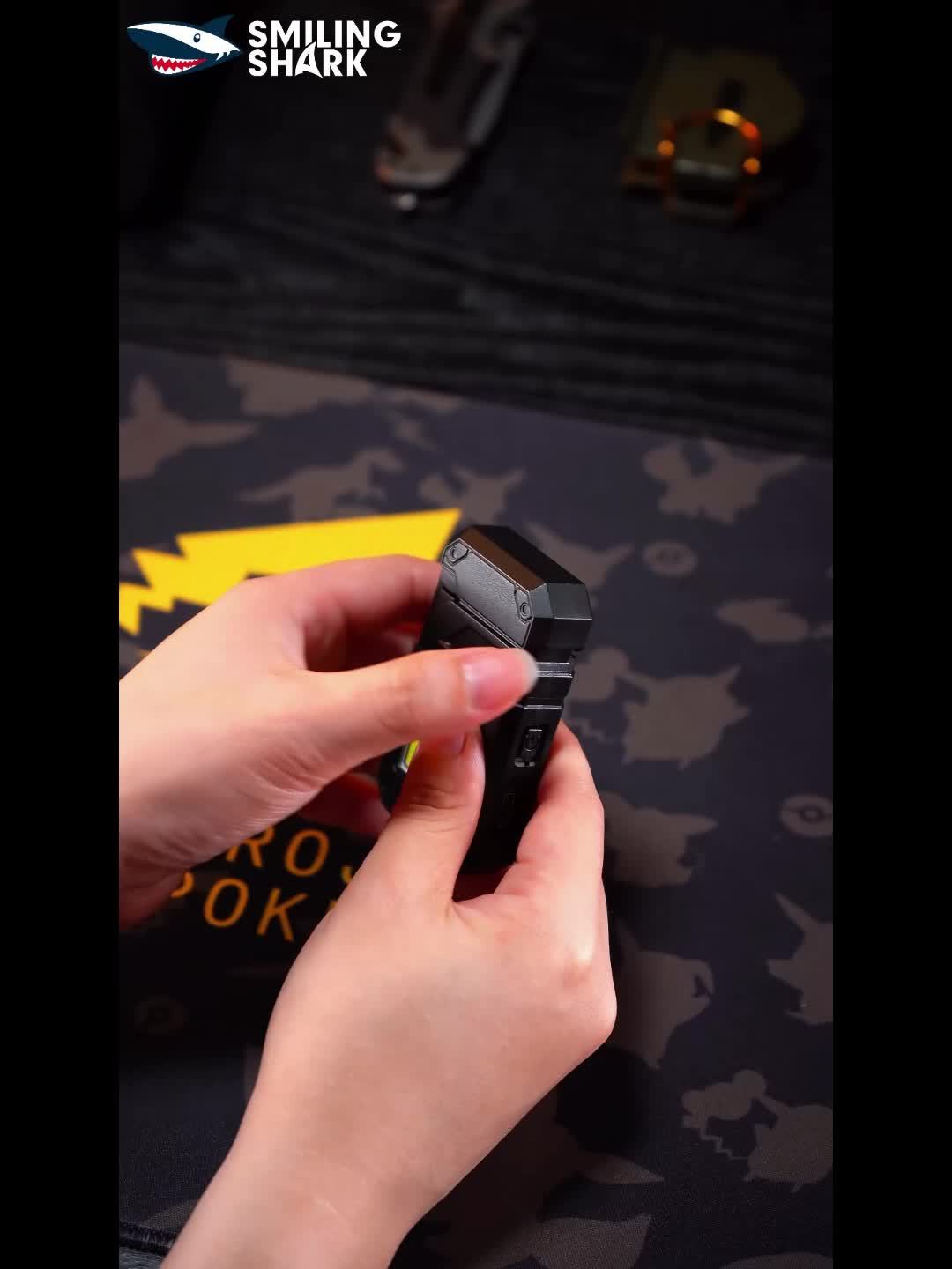 1pc Smiling Shark 2-in-1 LED Flashlight & Windproof Plasma Arc Lighter - USB-C Rechargeable,, 3-in-1 Mode (Flashlight, Floodlight, Ignition) with USB Cable, Ergonomic Grip & One-Touch Operation for Camping, Outdoor, Indoor -