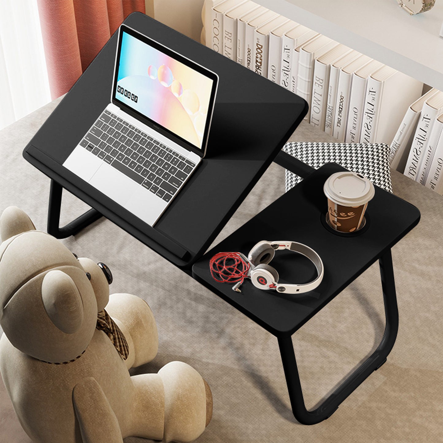 Laptop Bed Desk, Foldable Bed Desk with Cup Holder, Laptop Desk Shelf, Adjustable in Five Gears, Suitable for Working, Reading And Writing on The Bed Sofa And Floor.