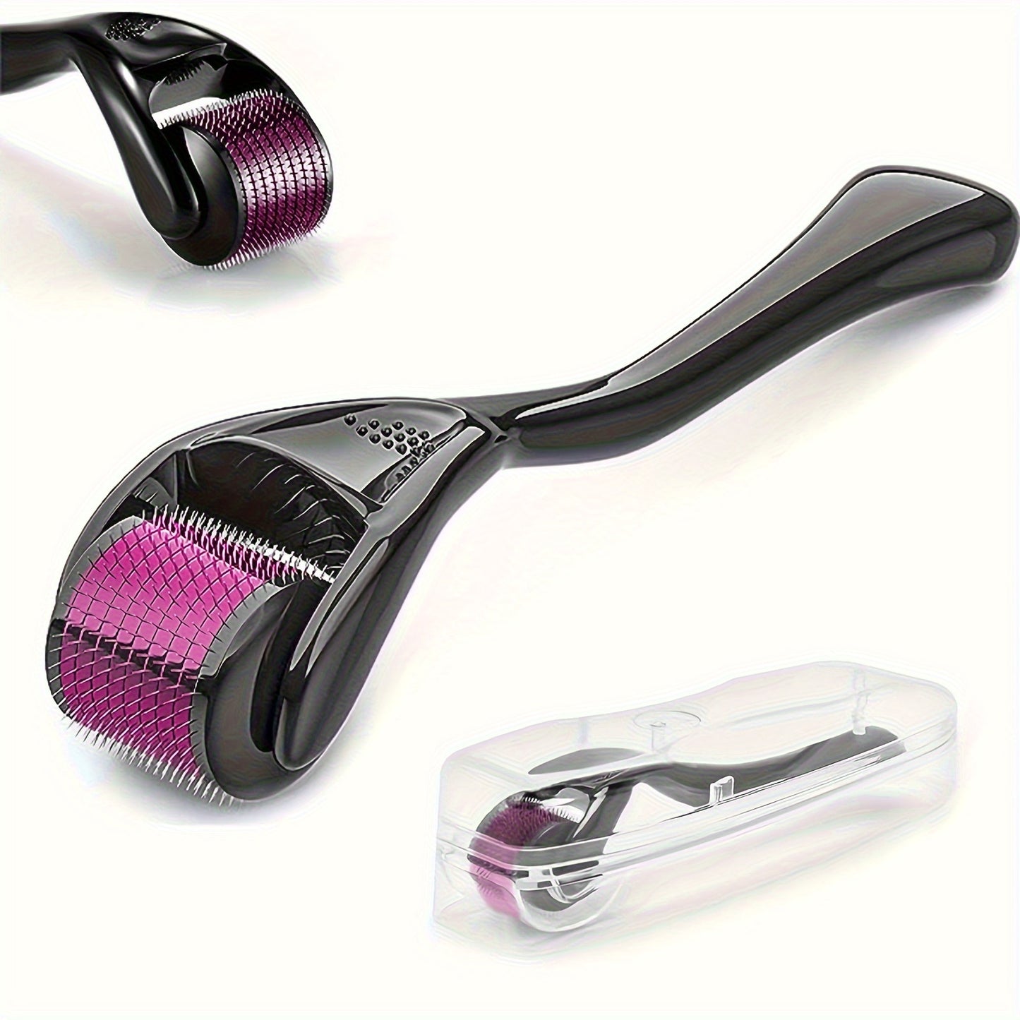 THINTON 0.25mm 540 Titanium Microneedle Roller | Purple Ergonomic Handle, Suitable for Hair and Facial Use, Light Beige, Portable Lightweight Care Tool, Neutral Design Streamlined Grip, Durable Structure, Metal Material