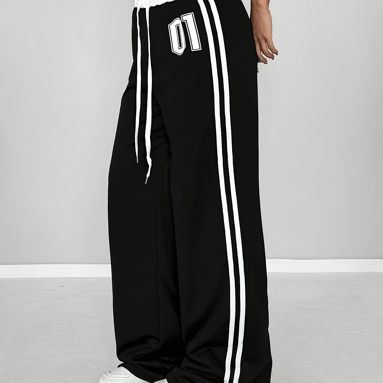 Printed Casual Sports Wide Leg Pants | Medium Stretch Fabric, Drawstring Detail, Suitable for Spring/Summer/Fall
