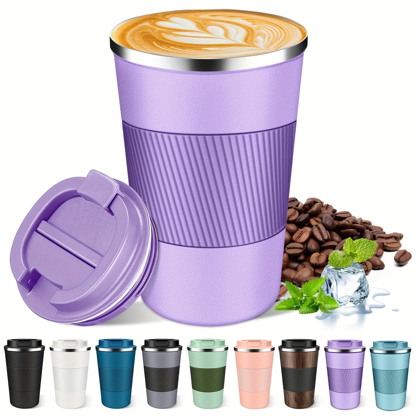 Insulated Travel Coffee Mug, Spill & Leak Proof, Portable to Go Camping Stainless Steel Coffee Tumbler, Reusable Thermal Coffee Cup with Lid for Hot & Cold Drinks, Travel and Gifts