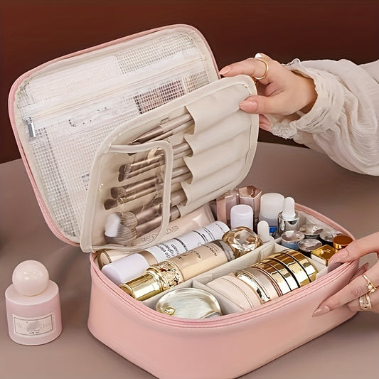 Multi-layer large-capacity detachable makeup bag, travel-inspired cosmetic organizer with brush storage, versatile portable beauty essentials pouch suitable for both men and women, lightweight travel-friendly essential beauty