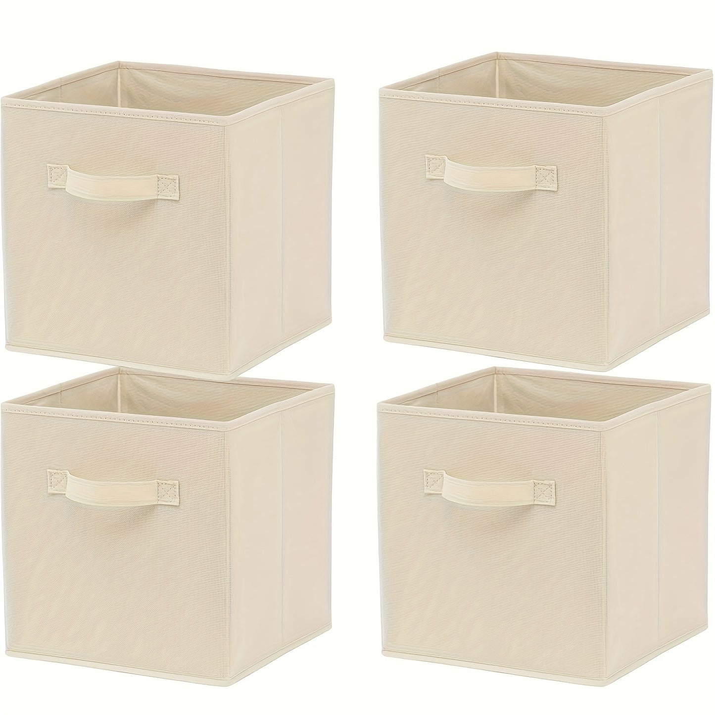 4 Pack Collapsible Fabric Storage Boxes with Collapsible & Sturdy Handle - Non- Cloth Foldable Cubbies Suitable for Shelf, Wardrobe, Kids Room Organization - Space-Saving for Clothes, Blankets, Toys -