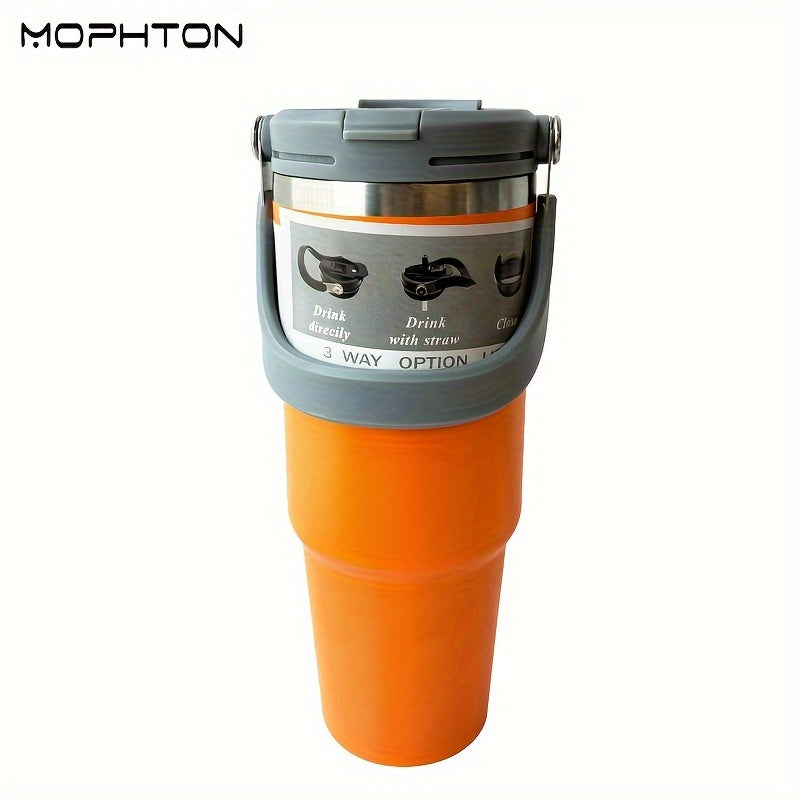 MOPHTON Insulated Stainless Steel Tumbler - Dual Drinking, 24-Hour Cold Retention, Portable for Office, Gym, Yoga & Travel