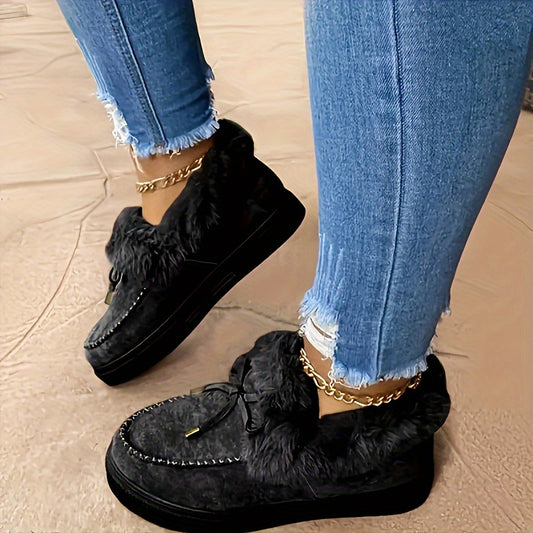 HOLA CAMEL Fabric Black Solid Snow Boots Ankle Boots