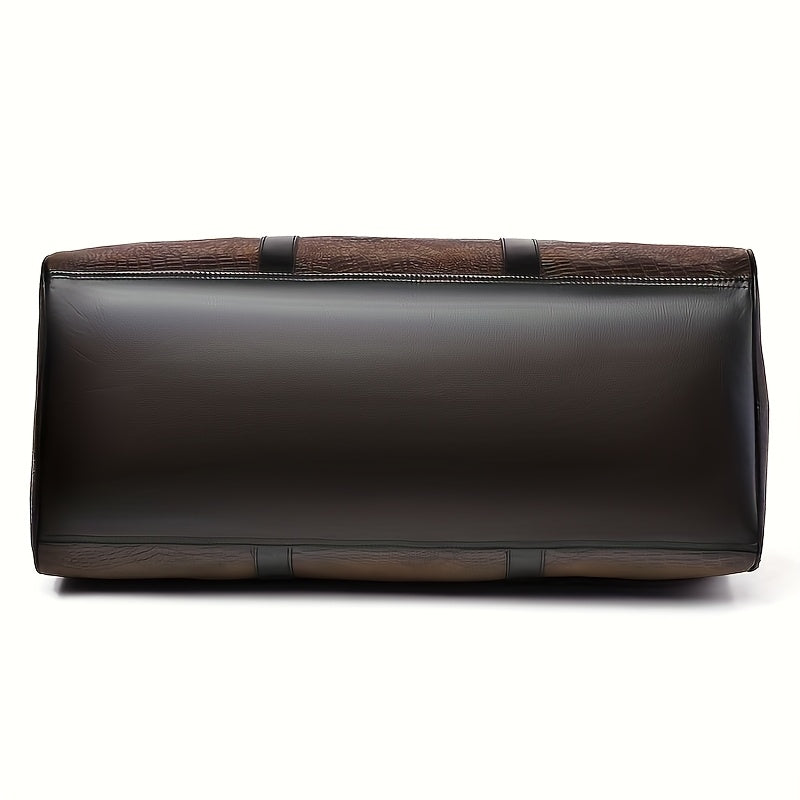 Vintage Crocodile Pattern Duffel Bag | Retro Style | Large Capacity | Black & Dark Brown | Versatile Travel Tote with Shoulder Stra