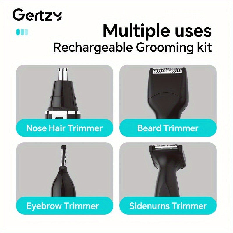 GERTZY 4-in-1 (Compatible for Rechargeable) Men's & Women's Electric Trimmer, Shaver & Clipper - Multi-Function Facial Hair for Nose, Eyebrows, Beard, Mustache, Side Burns - Painless Grooming Device, Holiday Gift for Men &