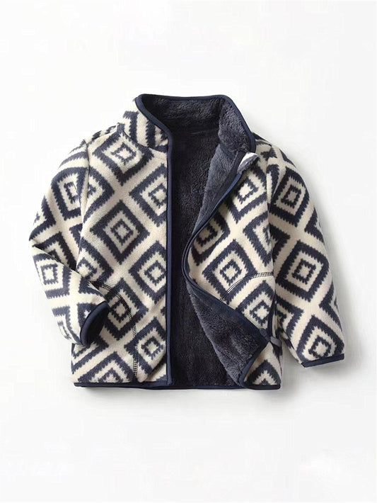 New Boys Vintage Plaid Printed Casual Thickened Warm Stand Collar Zipper Jacket - For Boys Aged 6-14 - Suitable for Fall & Winter - Perfect Gift for Birthday & Holidays