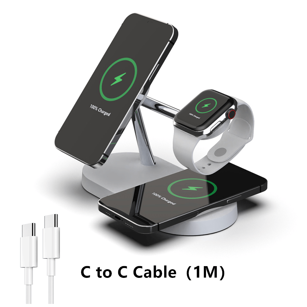 TIMESS 5-in-1 Magnetic Wireless Charger Stand with 15W Fast Charging, LED Night Light & Home Hub - Compatible with for iphone 15/14/13/12 Pro Max Mini, Apple Watch 9/8/7/SE/6/5/4/3/2, Airpods 3/2/pro - Usb-powered