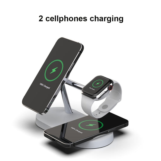 TIMESS 5-in-1 Magnetic Wireless Charger Stand with 15W Fast Charging, LED Night Light & Home Hub - Compatible with for iphone 15/14/13/12 Pro Max Mini, Apple Watch 9/8/7/SE/6/5/4/3/2, Airpods 3/2/pro - Usb-powered