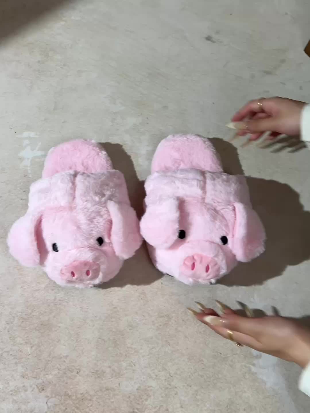 New Women's Home Slippers Fashion Cartoon Slip-On Toe Cover Pink Indoor Slippers, Women Shoes