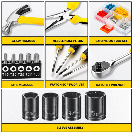 108-Piece Household Tool Set with Plastic Toolbox, General Hand Tool Kit for Home and Car Repair
