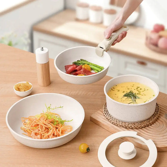 Almalux® Nonstick Cookware Set with Detachable Handles, Granite Coating, Induction Ready & Dishwasher Safe