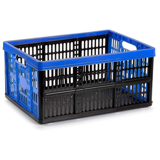 Plastic Forte Foldable Storage Boxes, Pack of 3 (32L), Stackable Collapsible Crates in Blue, Green & Red