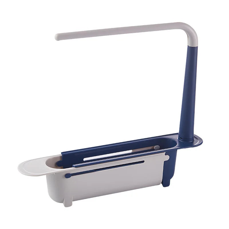 Telescopic Kitchen Sink Organizer Shelf, Adjustable Sink Drain Rack with Soap Sponge Holder & Towel Hanger