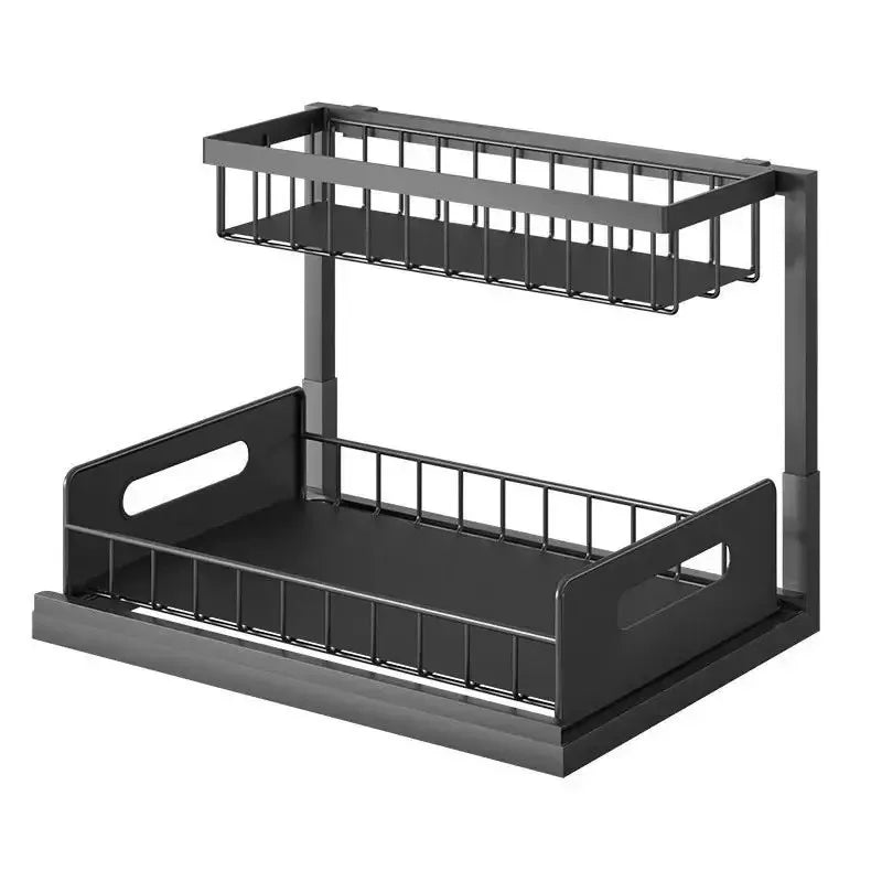 2-Tier Sliding Under Sink Organizer – Rustproof Metal Storage Rack for Kitchen & Bathroom Cabinets