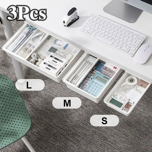 Adhesive Under Desk Drawer Organizer Hidden Table Storage Box Slide Out Tray Simple Sundries Cosmetics Stationery Organizer