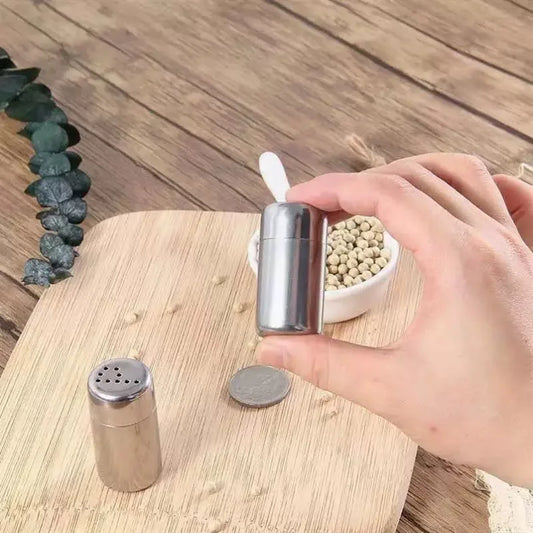 Food-Grade Stainless Steel Spice Jar – Mini Portable Salt and Pepper Shaker Leak-Proof for Camping and Picnic
