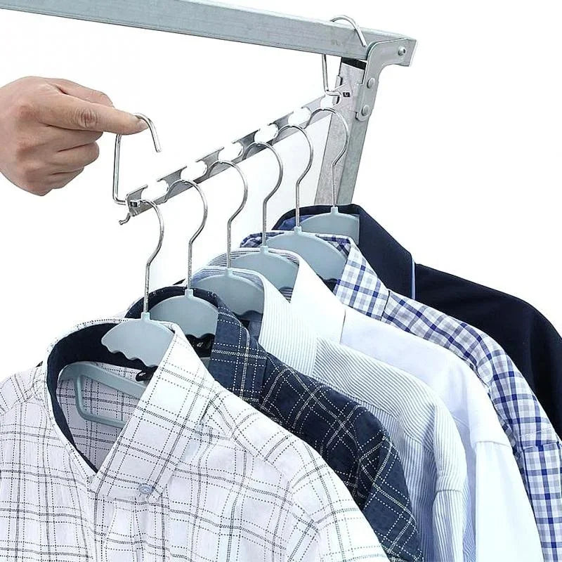 6-Hole Stainless Steel Clothes Hanger – Foldable Traceless Shirt & Clothing Storage Hooks