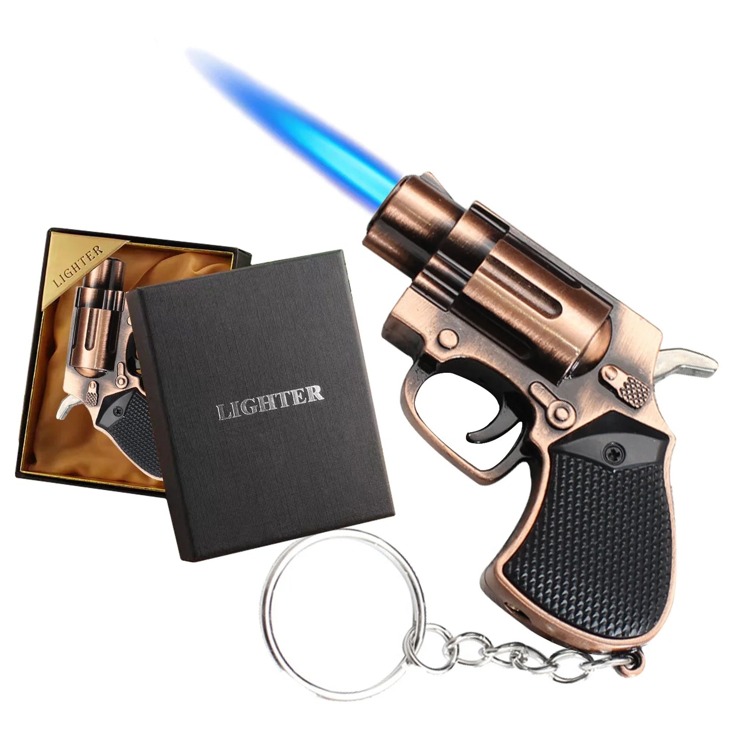 Cool Gun Shape Jet Flame Torch Lighter Adjustable Flame Windproof Refillable Butane for Cigar Gifts Outdoor (Without Butane Gas)