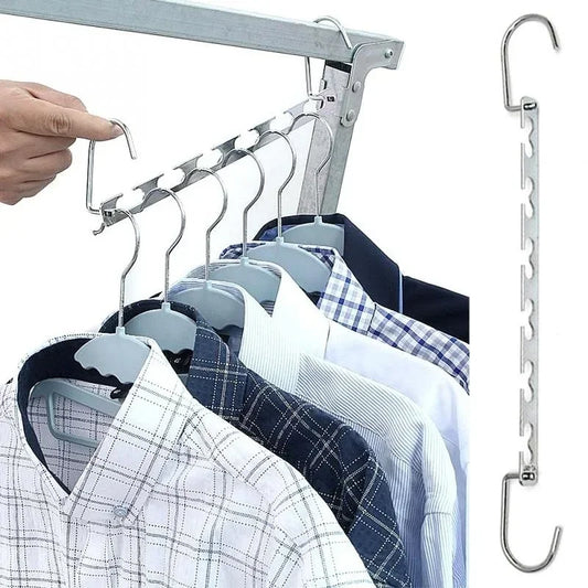 6-Hole Stainless Steel Clothes Hanger – Foldable Traceless Shirt & Clothing Storage Hooks