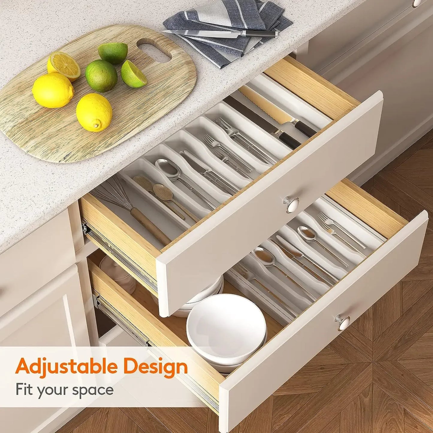 Expandable Kitchen Drawer Organizer – Adjustable Retractable Cutlery Storage Box with Dividers