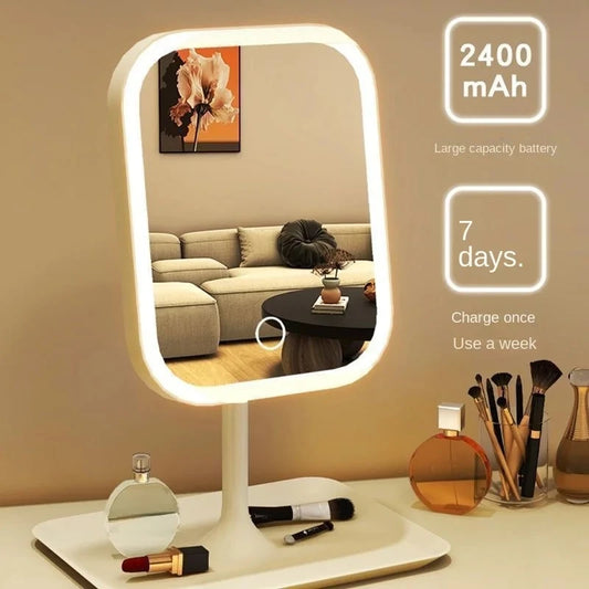 LED Makeup Vanity Mirror with Touch Control, Three Color Light Modes, Illuminated Desktop Dressing Mirror for Bedroom and Beauty Desk