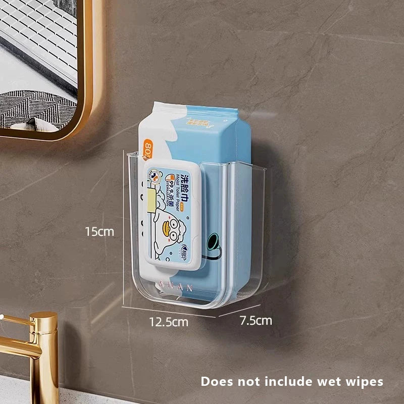 Wall Mounted Dual Compartment Wipes Case – Transparent Self-Adhesive Organizer for Kitchen, Bathroom & Bedroom