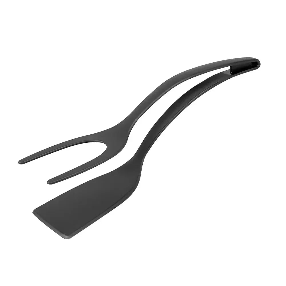 2-in-1 Nylon Grip Flip Tongs – Egg Spatula and Steak Turner Clamp Pancake Frying Kitchen Tool