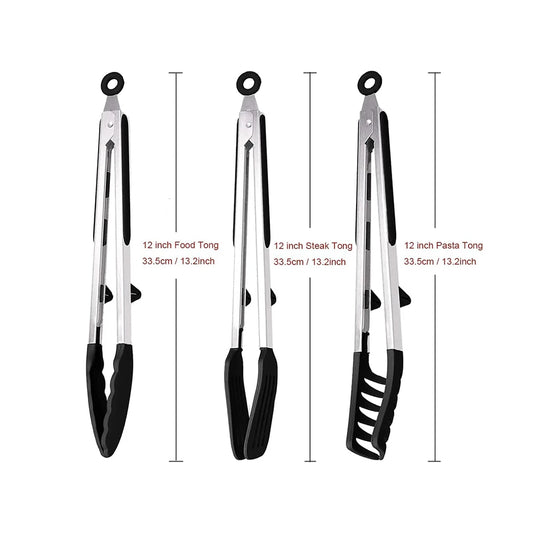 Kitchen Tongs Silicone Food Tongs – Non-Stick Cooking and Serving Tongs for BBQ, Salad, Steak, Pasta, and Noodles