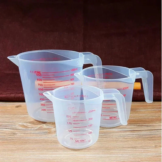 3Pcs Baking Liquid Measuring Cups – Plastic PVC Scale Volume Beaker Set Kitchen Measuring Tools
