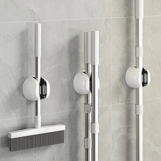 Self-Adhesive Roller Mop Hooks – Wall-Mounted Broom & Cleaning Tool Organizer Rack for Bathroom & Home