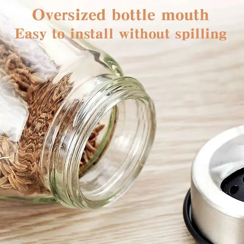 Kitchen Rotating Spice Bottle Set, Glass Seasoning Storage Jars with Rack for Salt, Sugar, Pepper & Spices