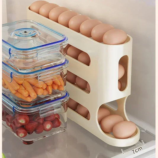Automatic Rolling Egg Storage Box, 2–4 Layer Slide Egg Organizer for Refrigerator & Countertop