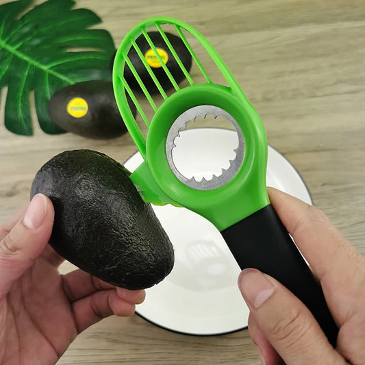 3-in-1 Avocado Slicer – Stainless Steel Core Separator, Fruit Peeler & Plastic Knife Tool