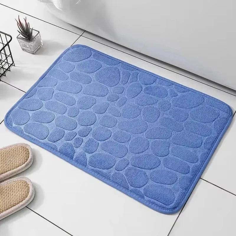 Memory Foam Bathroom Mat, Embossed Velvet Non-Slip Cobblestone Floor Rug, Microfiber Carpet for Bathroom and Living Room