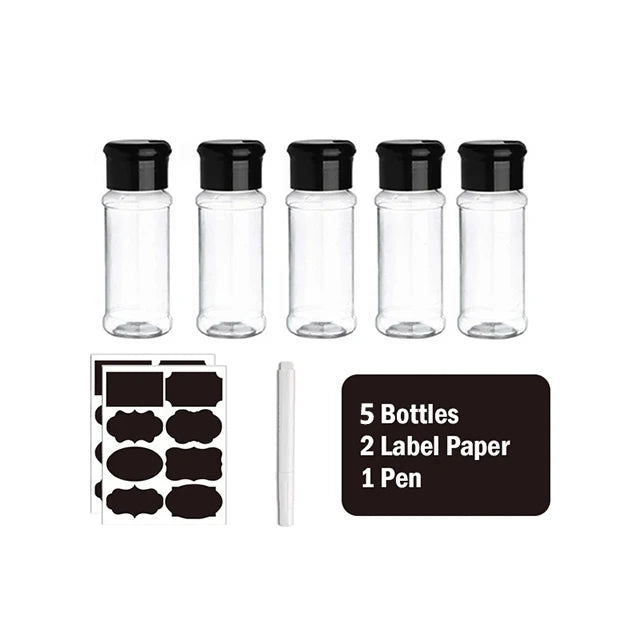 Plastic Spice Jars Seasoning Shaker Bottles, Kitchen Condiment Storage Containers for Salt, Pepper & Spices