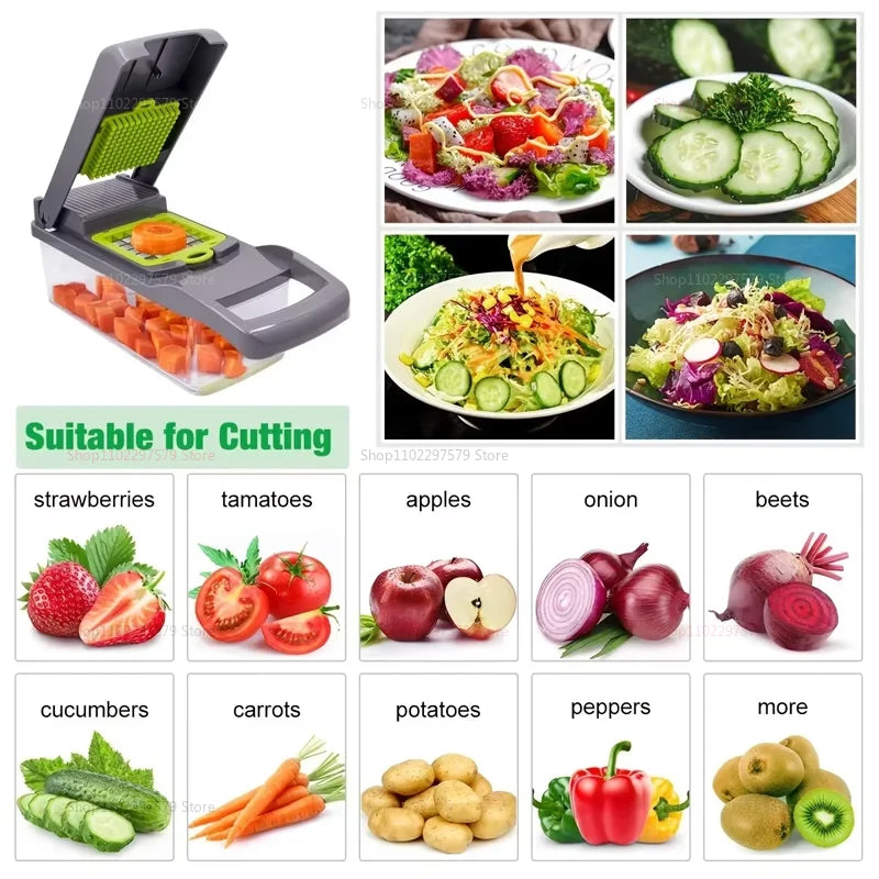 Multifunctional Vegetable Cutter & Grater, Reusable Fruit & Veggie Slicer Shredder with Stainless Steel Blades for Potatoes & Carrots