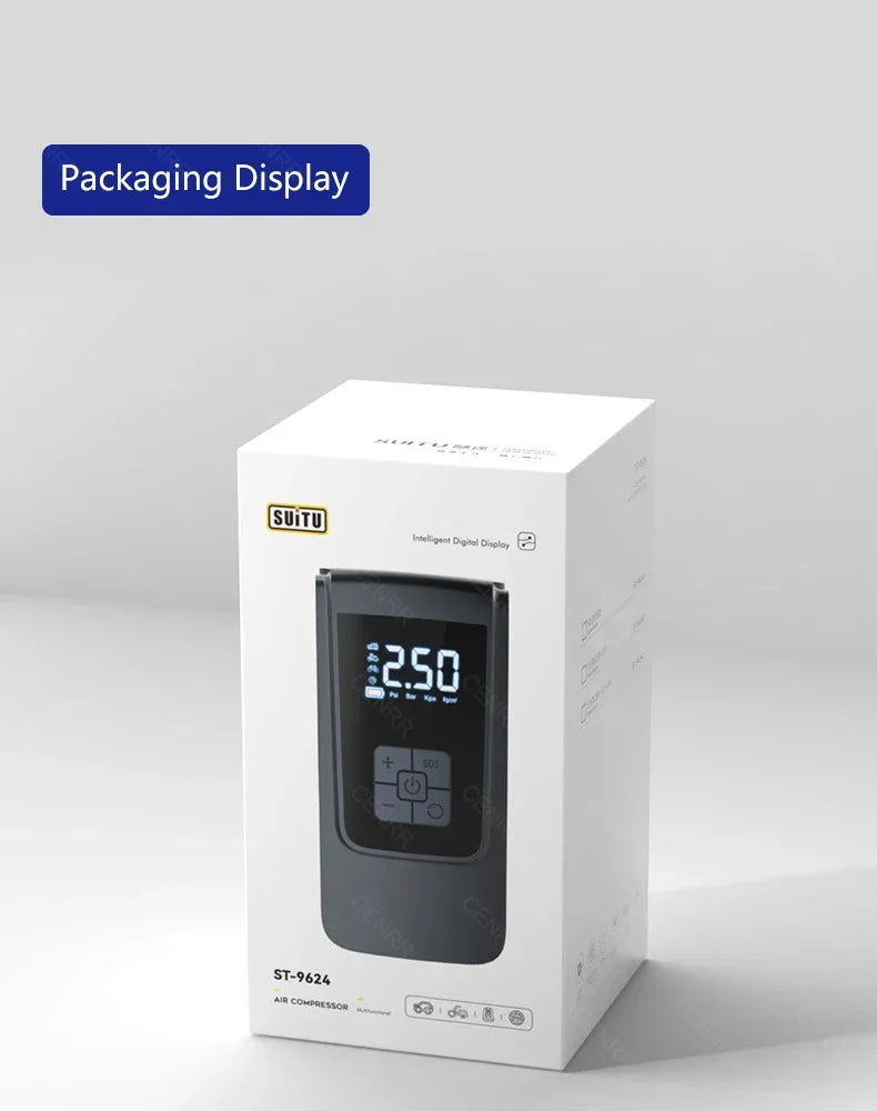 Portable Wireless Car Tire Inflator with LCD Digital Display, Rechargeable Air Compressor 150 PSI, Dual Power Supply, Mini Air Pump for Car, Motorcycle, Bicycle, and Sports Balls