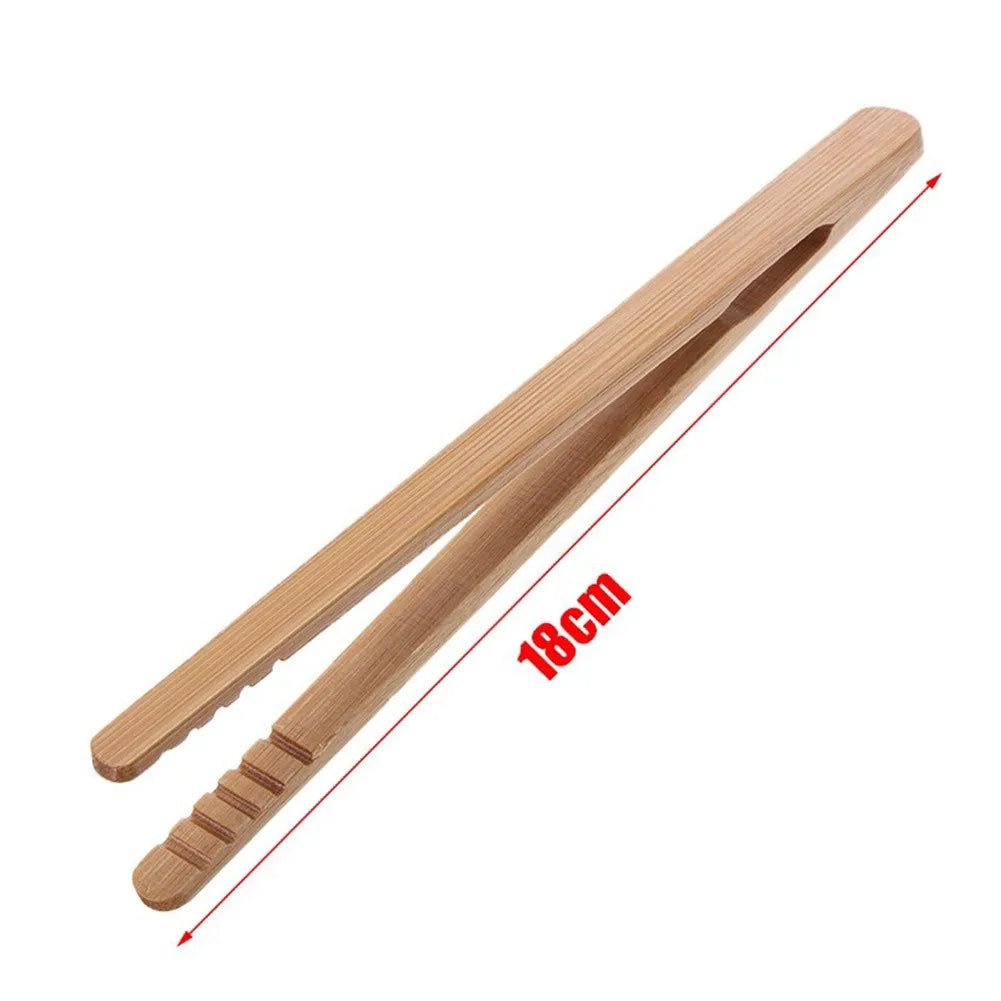 2PCS Bamboo Wood Food Tongs 18cm – Wooden Toast Salad Tongs for Bacon, Sugar, Ice, Tea, and Kitchen Use