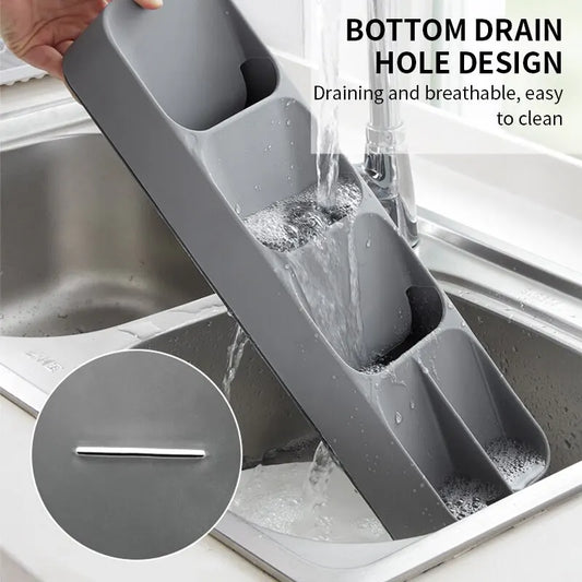 Kitchen Drawer Cutlery Storage Tray, Multi-Functional Knife Holder & Spoon Fork Organizer with Spice Bottle Storage Rack