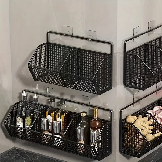 Wall-Mounted Kitchen Storage Basket – Durable Wire Rack for Vegetables & Fruits Home Organizer