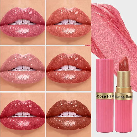 CHOOSE RASME Pearlescent Pink Glitter Velvet Lipstick, Metallic Matte Shimmer Waterproof Long-Lasting Moisturizing Diamond Lipstick, 3.5g