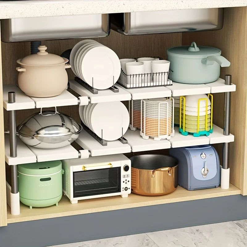 Adjustable Under-Sink Storage Rack – Stainless Steel Multi-Layer Organizer for Kitchen & Bathroom Cabinets