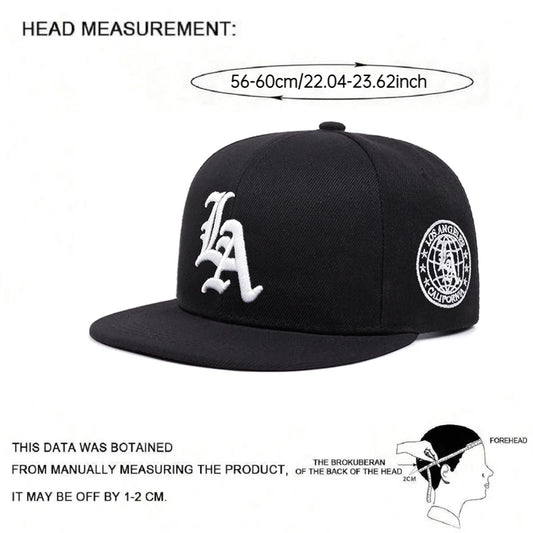 Los Angeles Letter Embroidered Cotton Baseball Cap for Men and Women, Flat Brim Sunshade Hip-Hop Hat for Outdoor and Casual Wear