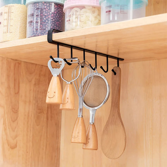 6-Hook Coffee Mug Holder, Under Cabinet Hanging Shelf Organizer for Kitchen, Closet & Sundries Storage