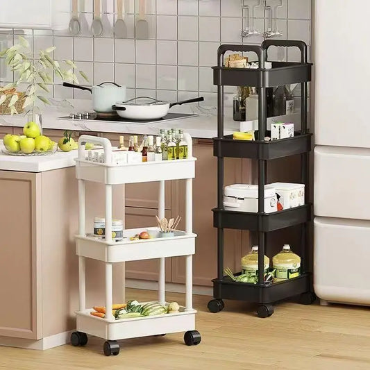 Multi-Functional Kitchen Storage Shelf – Mobile Floor-Standing Multi-Layer Trolley Rack for Snacks, Fruits & Vegetables